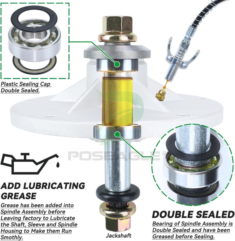POSEAGLE 2 Pack Pre-Greased 1001046 Spindle Assembly with 92851MA Spindle Pulley Replaces Murray 492574ma Spindle Assembly, 092574, 94129MA, 092851MA for Murray 40 Inch Cut Lawn Tractors - Image 4